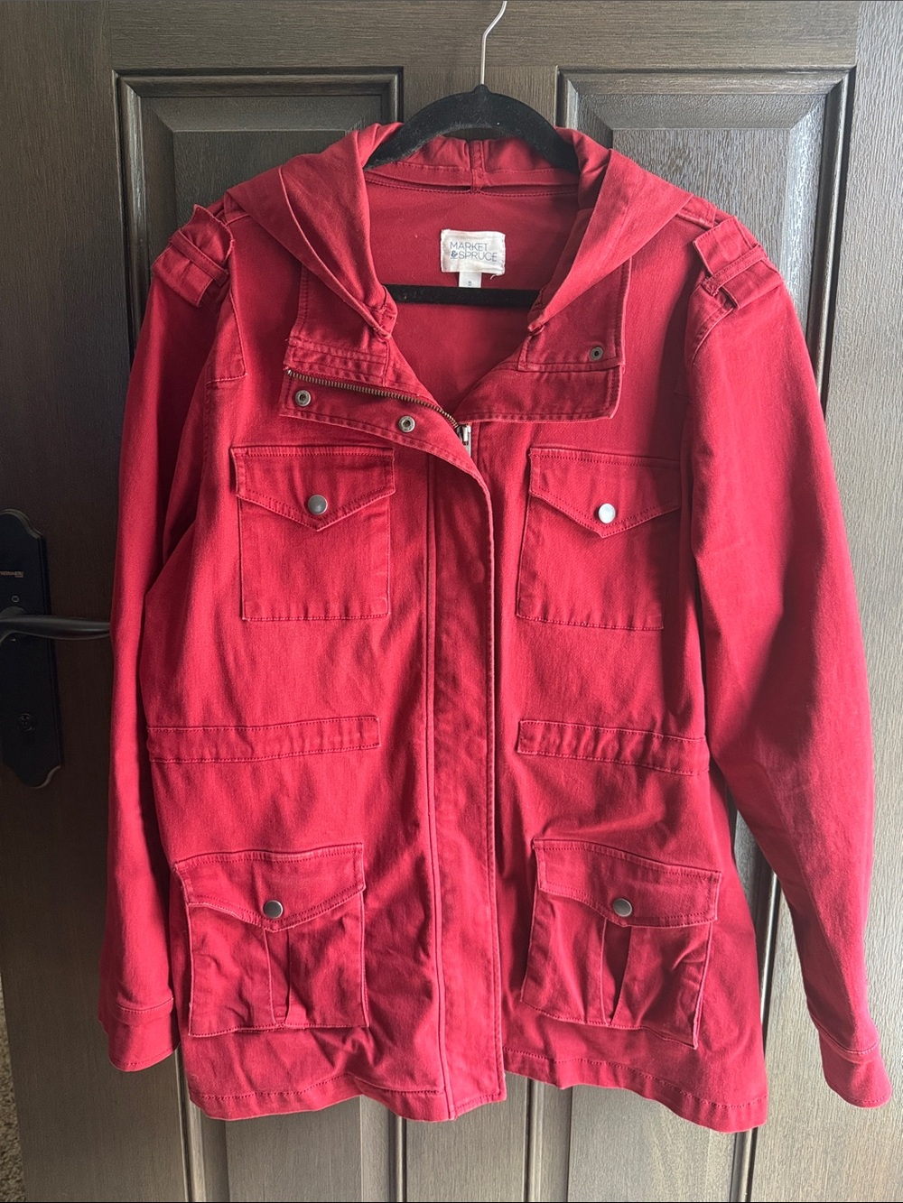 Market & Spruce Red Hooded Utility Jacket